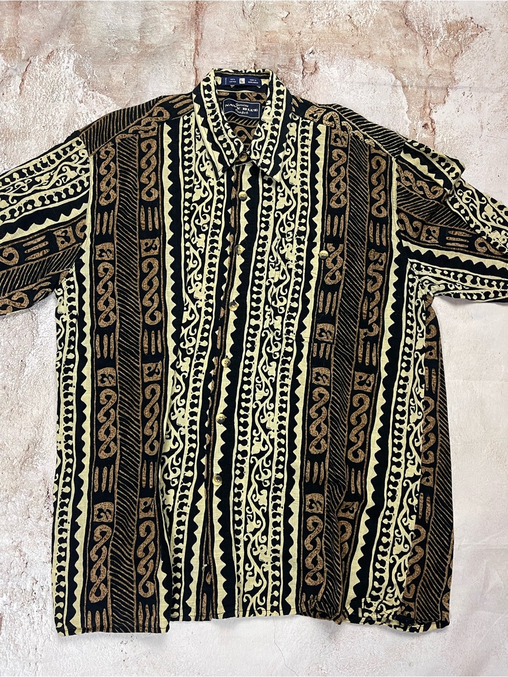 Navy Blue Comfort Patterned Button-Up Shirt - Black & Tan
